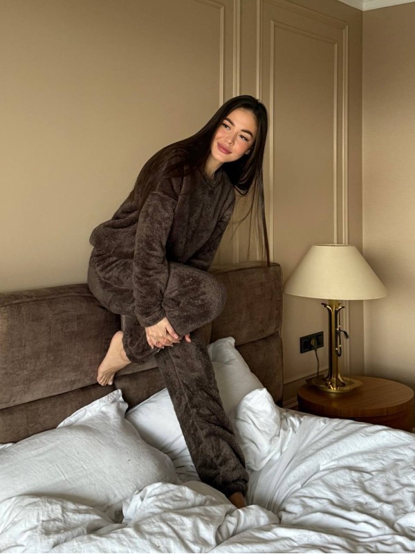 Жіночий домашній махровий костюм кавового кольору  34332