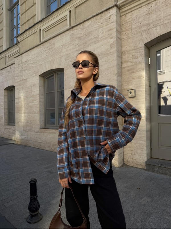 Жіноча фланелева сорочка у клітинку синього кольору 34334