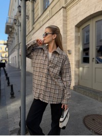 Жіноча фланелева сорочка у клітинку бежевого кольору 34335