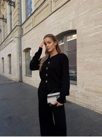 Жiночий костюм кардиган+брюки чорного кольору 34349