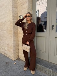 Жiночий костюм кардиган+брюки коричневого кольору 34350