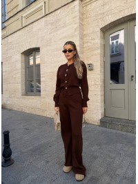 Жiночий костюм кардиган+брюки коричневого кольору 34350