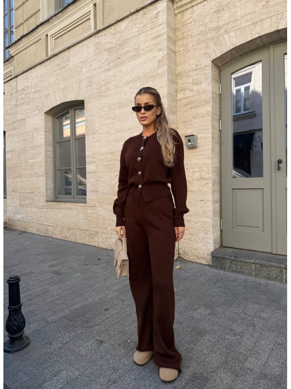 Жiночий костюм кардиган+брюки коричневого кольору 34350