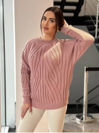 Жіночий светр з фактурною вʼязкою пудрового кольору 34355