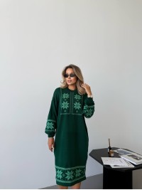 В'язана сукня з етнічним малюнком зеленого кольору 34356