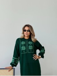 В'язана сукня з етнічним малюнком зеленого кольору 34356