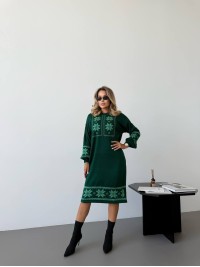 В'язана сукня з етнічним малюнком зеленого кольору 34356