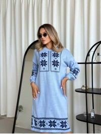 В'язана сукня з етнічним малюнком блакитного кольору 34357