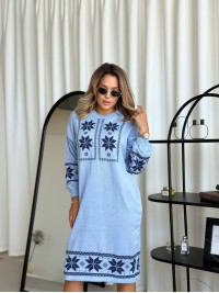 В'язана сукня з етнічним малюнком блакитного кольору 34357