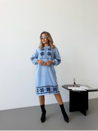 В'язана сукня з етнічним малюнком блакитного кольору 34357