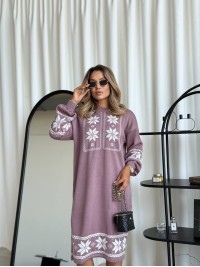 В'язана сукня з етнічним малюнком пудрового кольору 34359
