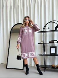 В'язана сукня з етнічним малюнком пудрового кольору 34359