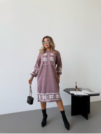 В'язана сукня з етнічним малюнком пудрового кольору 34359