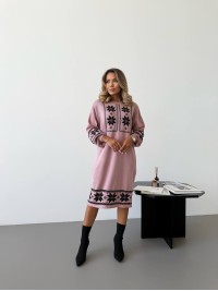 В'язана сукня з етнічним малюнком рожевого кольору 34360
