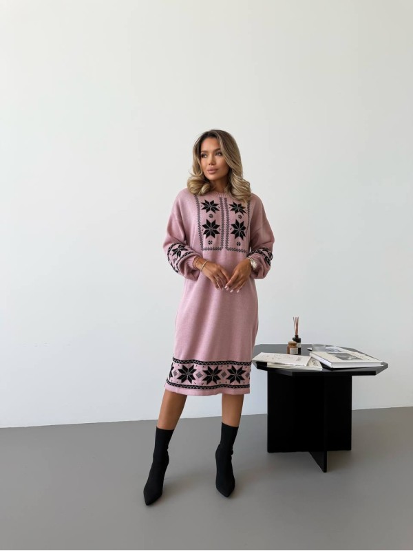 В'язана сукня з етнічним малюнком рожевого кольору 34360