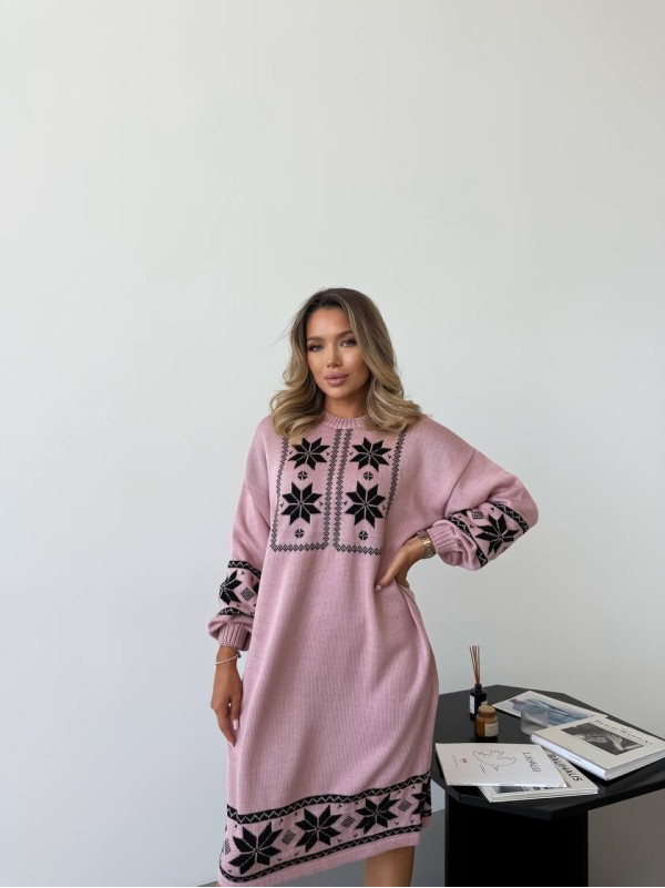 В'язана сукня з етнічним малюнком рожевого кольору 34360