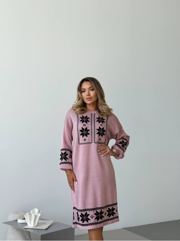В'язана сукня з етнічним малюнком рожевого кольору 34360