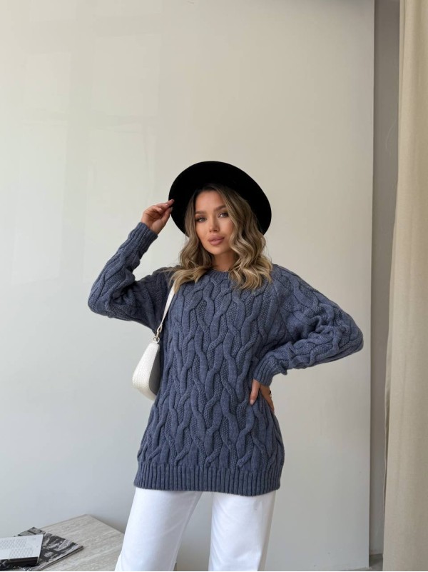 Жіночий базовий светр синього кольору 34362