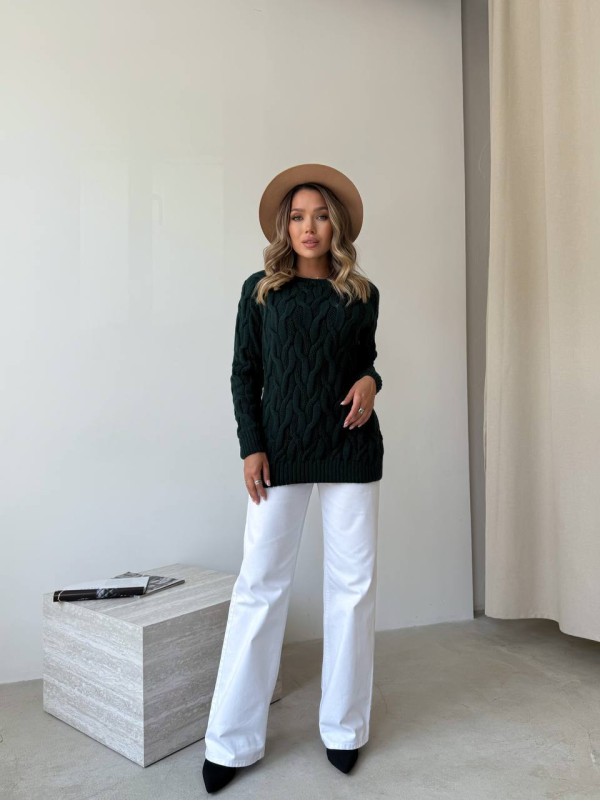Жіночий базовий светр смарагдового кольору 34363