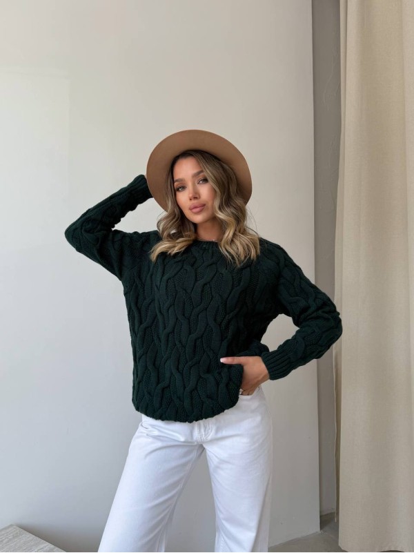 Жіночий базовий светр смарагдового кольору 34363