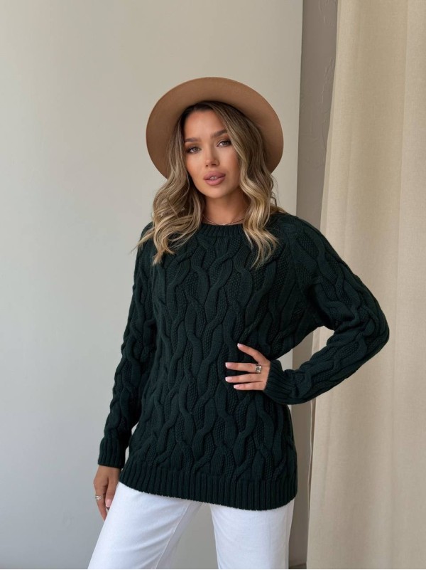 Жіночий базовий светр смарагдового кольору 34363