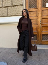 Жіночий довгий кардиган коричневого кольору 34371