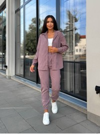Вельветовий костюм на гудзиках сливового кольору 34378