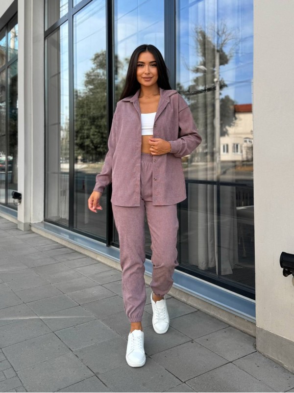 Вельветовий костюм на гудзиках сливового кольору 34378