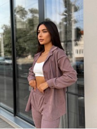 Вельветовий костюм на гудзиках сливового кольору 34378