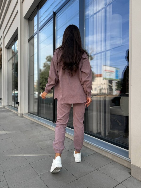 Вельветовий костюм на гудзиках сливового кольору 34378