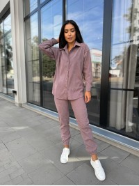 Вельветовий костюм на гудзиках сливового кольору 34378