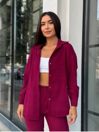 Вельветовий костюм на гудзиках бордового кольору 34379