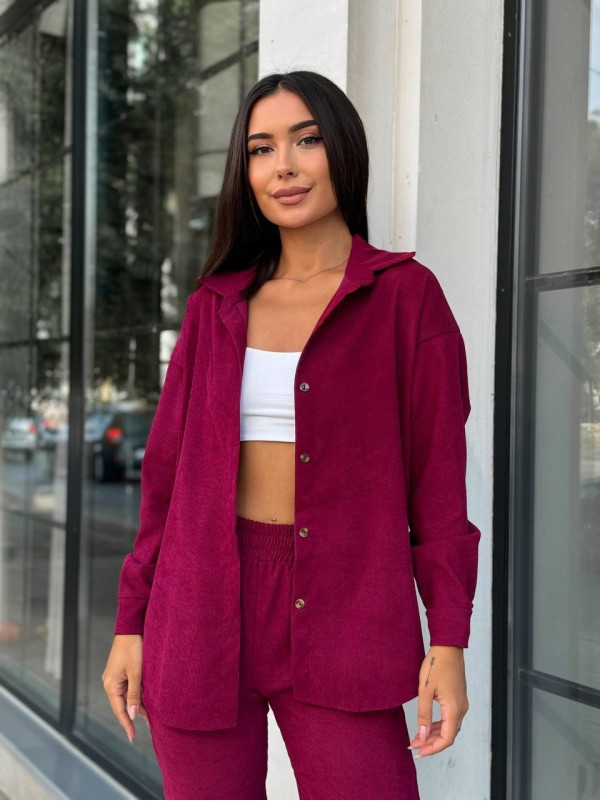 Вельветовий костюм на гудзиках бордового кольору 34379
