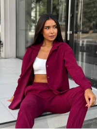 Вельветовий костюм на гудзиках бордового кольору 34379