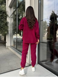 Вельветовий костюм на гудзиках бордового кольору 34379