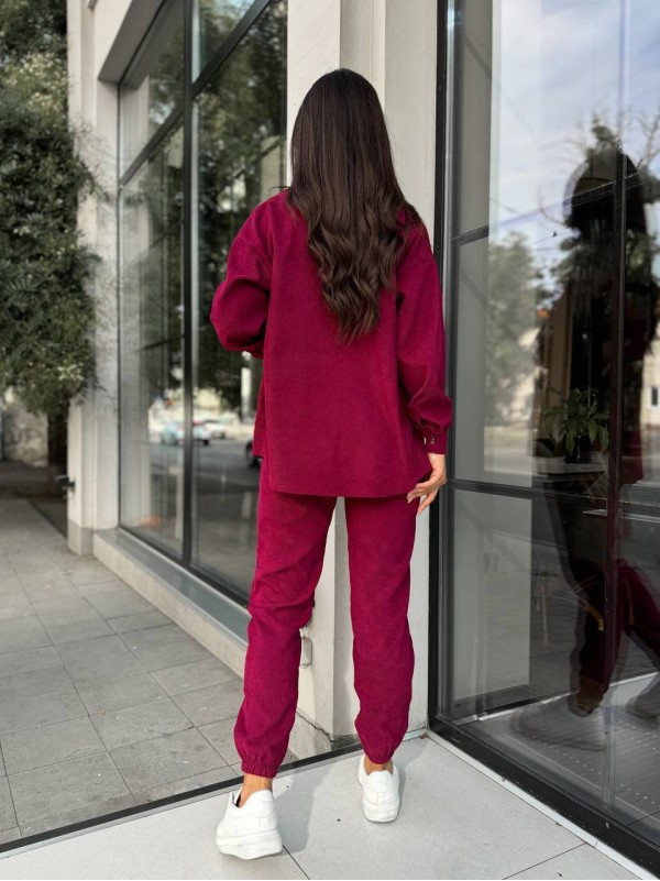 Вельветовий костюм на гудзиках бордового кольору 34379