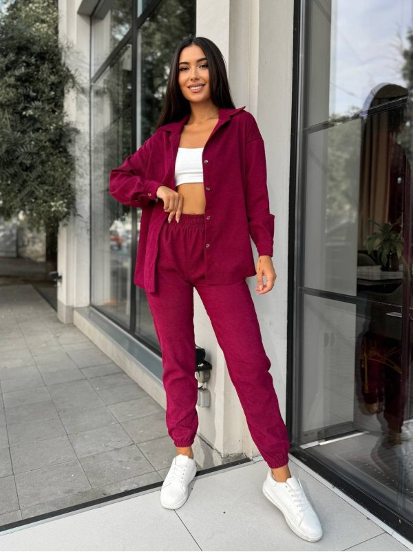 Вельветовий костюм на гудзиках бордового кольору 34379
