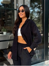 Вельветовий костюм на гудзиках чорного кольору 34380