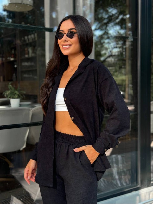 Вельветовий костюм на гудзиках чорного кольору 34380