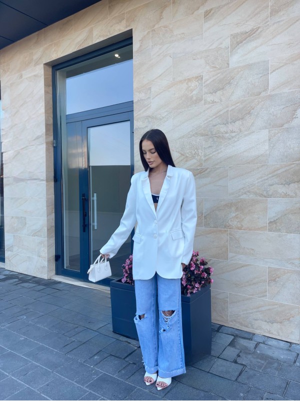 Жіночий вiльний пiджак молочного кольору 34395