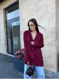 Жіночий вiльний пiджак бордового кольору 34396