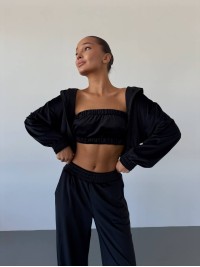 Жіночий велюровий костюм трійка чорного кольору 34398