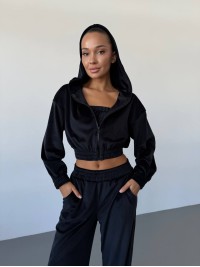 Жіночий велюровий костюм трійка чорного кольору 34398