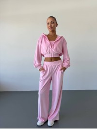 Жіночий велюровий костюм трійка рожевого кольору 34399