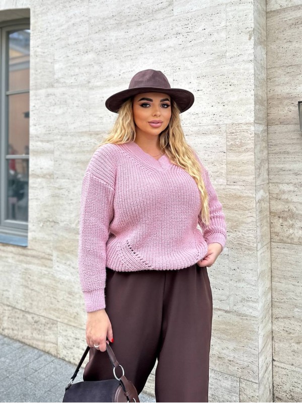 Базовий жіночий светр рожевого кольору 34414