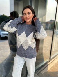 Жіночий светр з геометричним малюнком синього кольору 34417