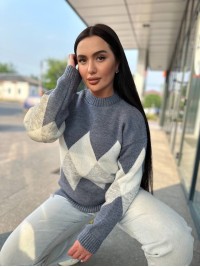 Жіночий светр з геометричним малюнком синього кольору 34417