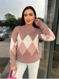 Жіночий светр з геометричним малюнком кавового кольору 34420