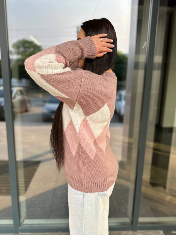 Жіночий светр з геометричним малюнком кавового кольору 34420