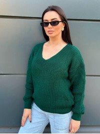 Жіночий светр з з вирізом смарагдового кольору 34421